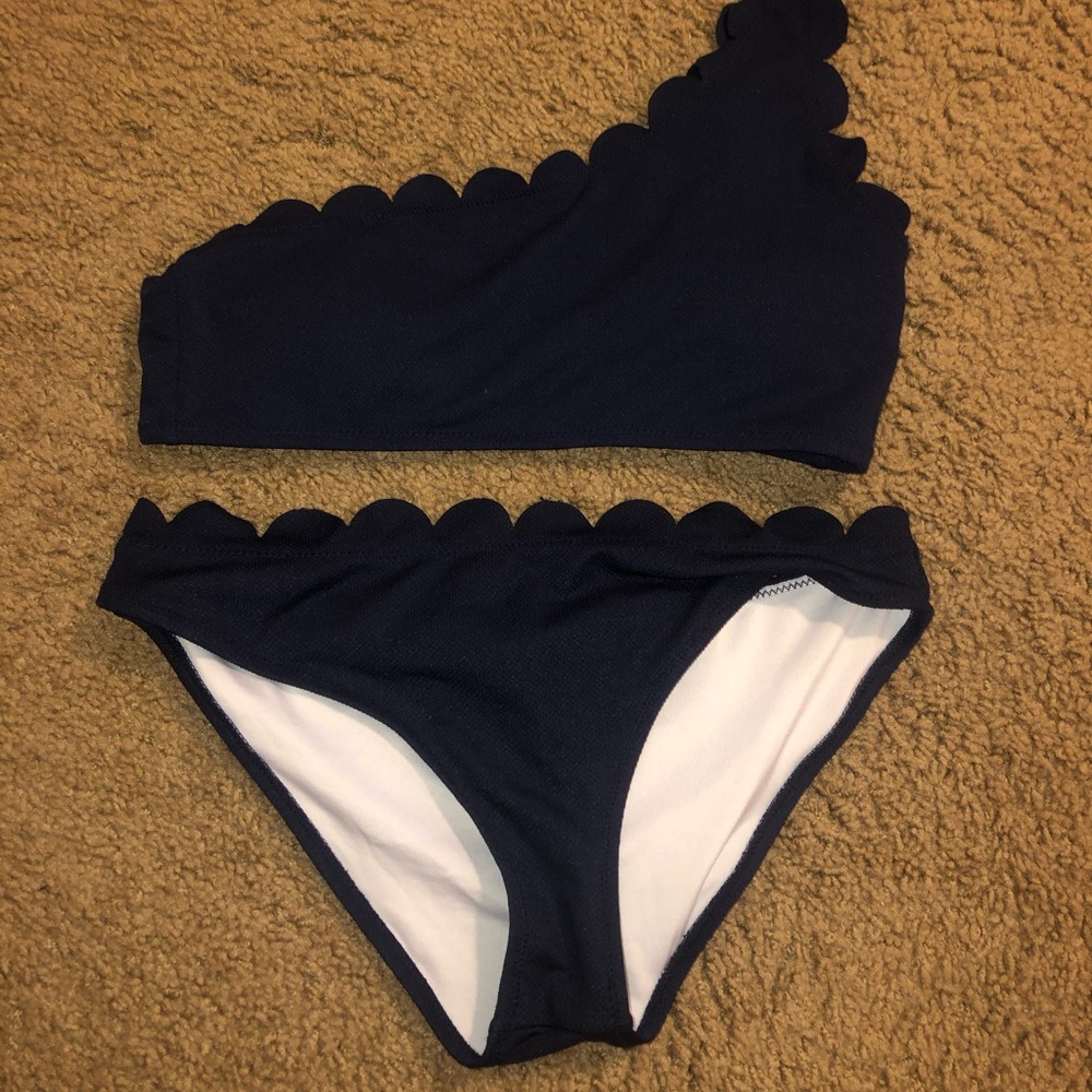 Navy blue scalloped bathing suit - Picture 2 of 2